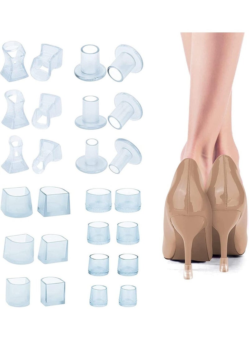 ChicAbode 13 Pairs High Heel Protectors, Stiletto Cap Clear Plastic Covers Shoe Savers for Walking on Grass Uneven Floor Weddings Outdoor Protecting Heels, Four Styles - Image 1